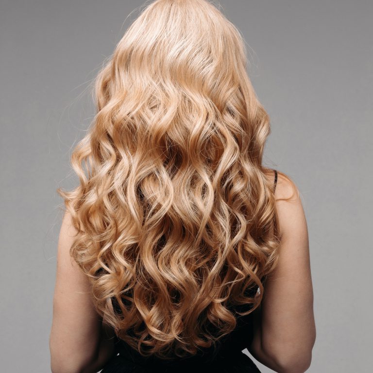 Beautiful female curly blond hairs - back view